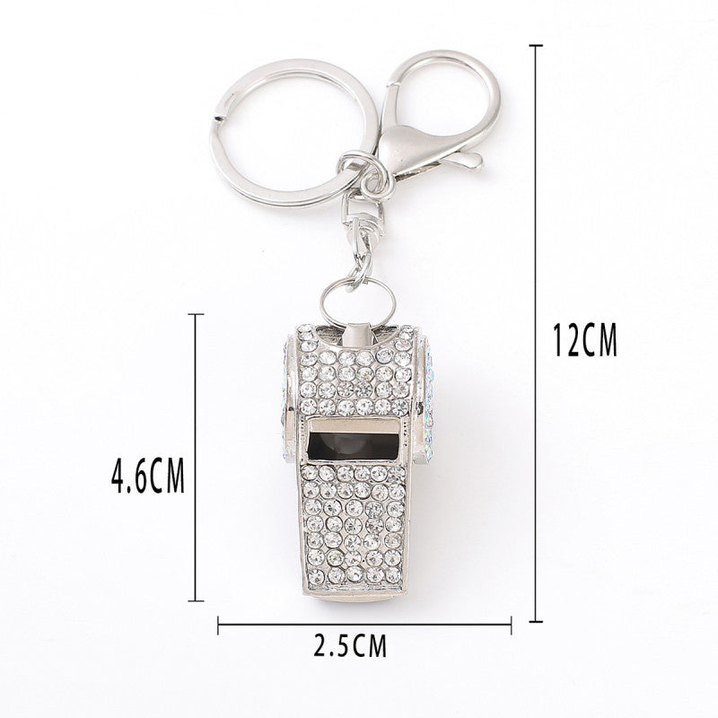 Wholesale Rhinestone Double Layer Whistle Keychain Metal Crystal Whistle Pendant